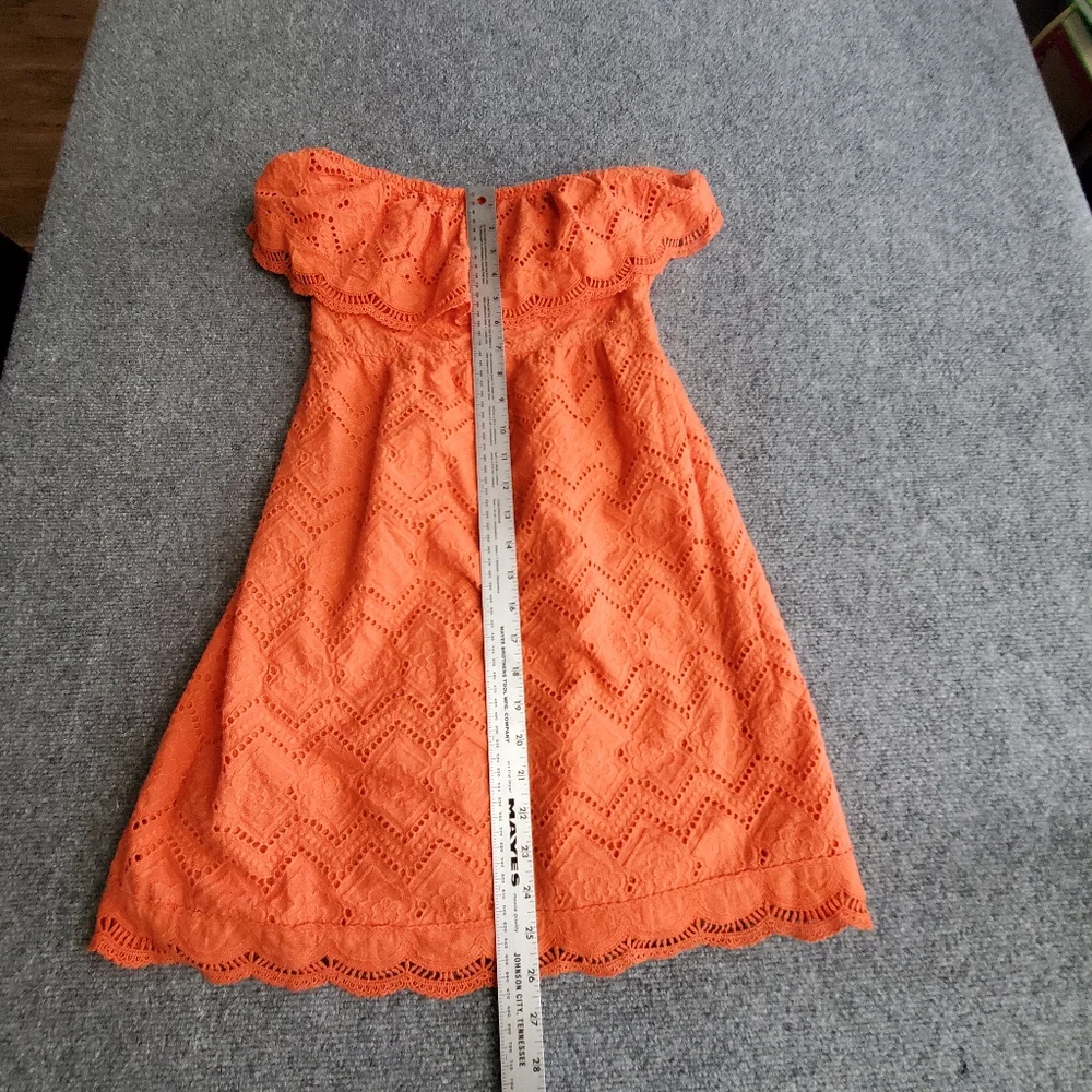 Flying Tomatoes 100% Cotton Women's off Shoulder Mini Dress Size Small Eyelet - Picture 6 of 11